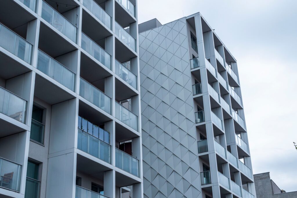 Exterior cladding on a modern apartment building